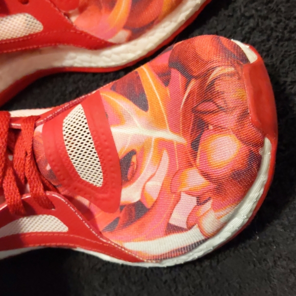 adidas Pure Boost X “Power Red” Floral Workout Running Shoes - Picture 5 of 11